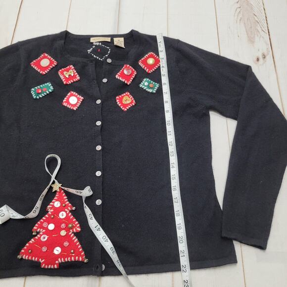Apostrophe 100% cashmere Christmas holiday cardigan sweater embellishments - Picture 2 of 8
